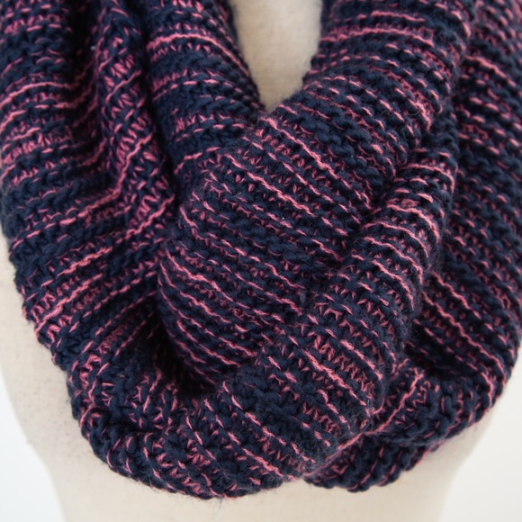 Comfy cozy warm navy & pink tweed blend preppy infinity scarf 100% acrylic - Picture 7 of 9